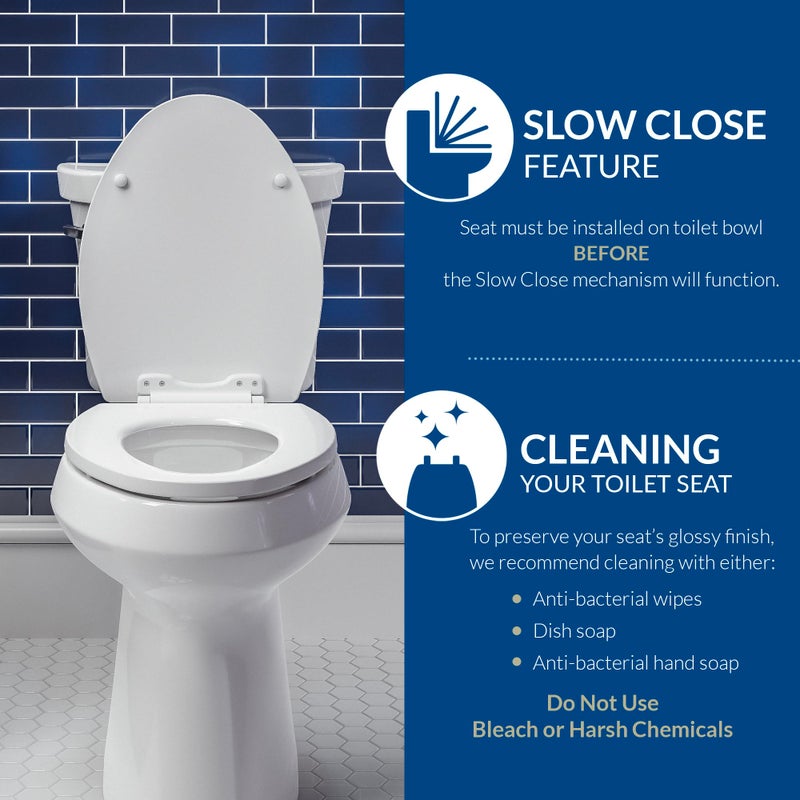 Mayfair Cassel Slow Close Toilet Seat, Easy Clean, Non Slip Premium Wood Seat, Easy Install, Made in USA, Round, White - Image 4